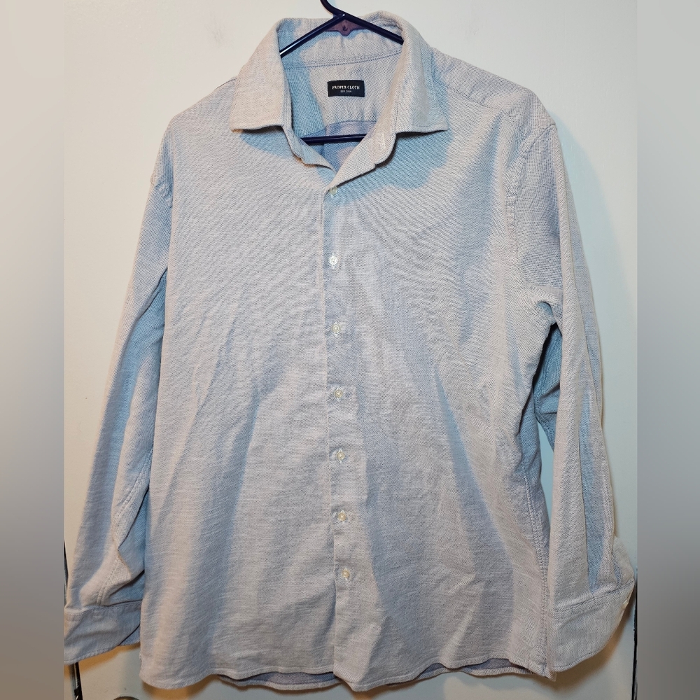 Men's Proper Cloth Amalfi Ocean Blue Stretch Pique Shirt Size 17.4